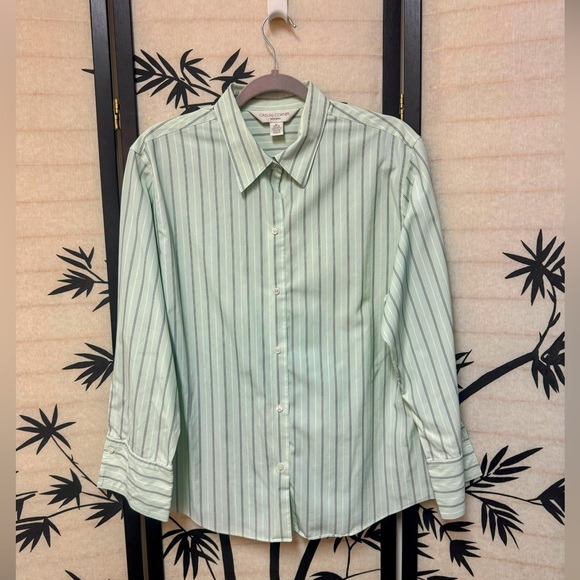 Casual Corner Non Iron Womens Long Sleeve Button Front Blouse Size XL Mint Green - Picture 1 of 15